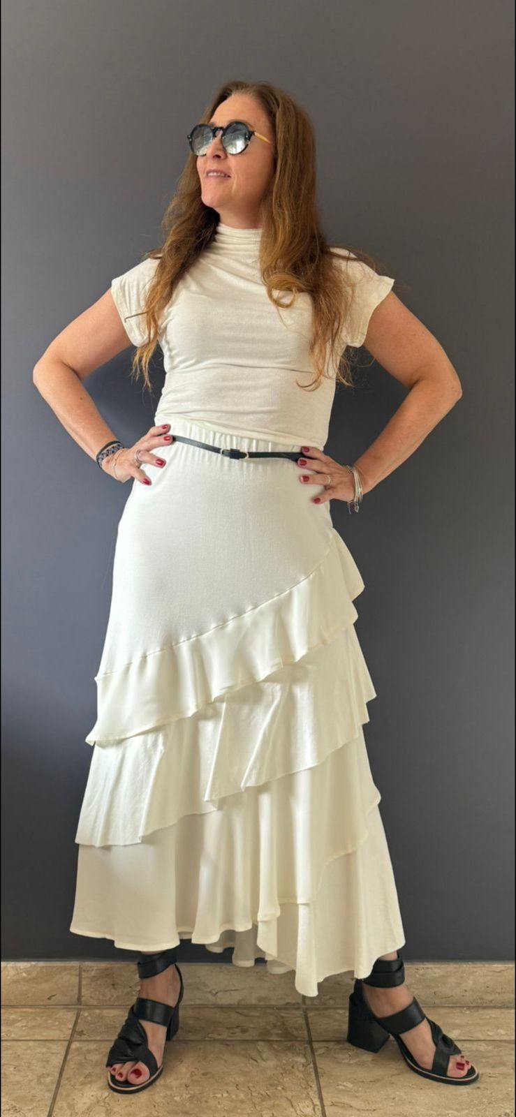 Saia babados chiffon off white
