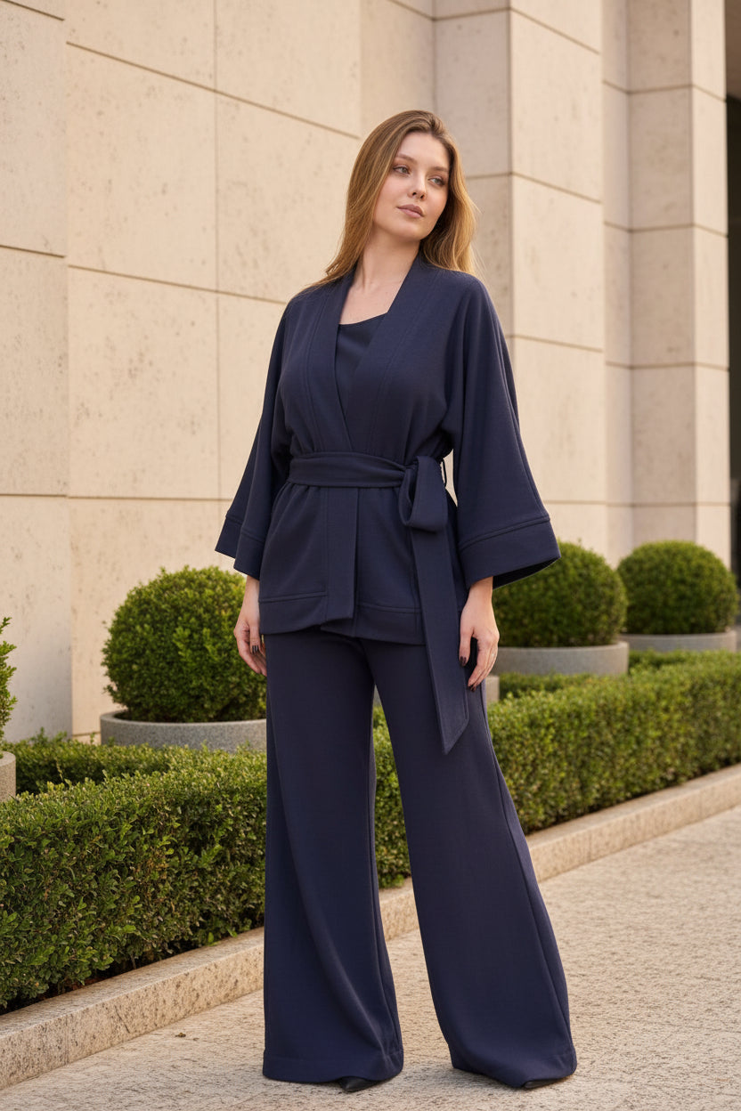 Calça pantalona com textura heritage