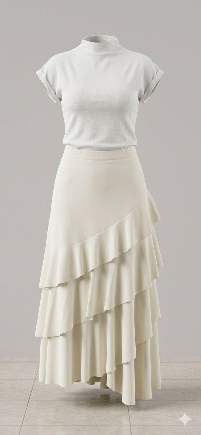 Saia babados chiffon off white