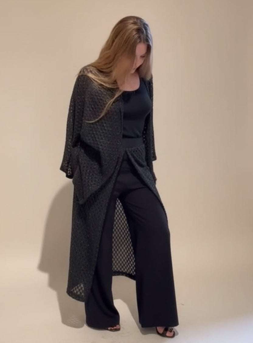 Calça saia em malha de renda com lurex