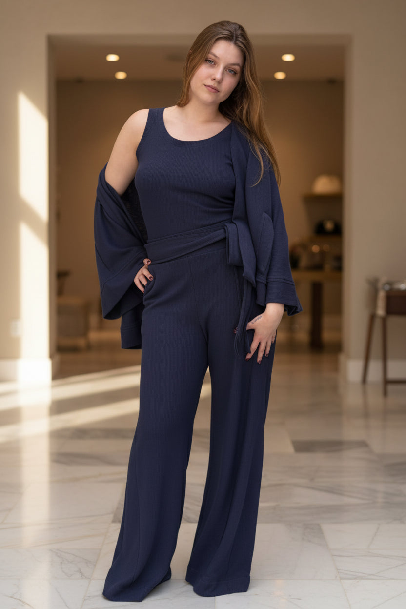 Calça pantalona com textura heritage