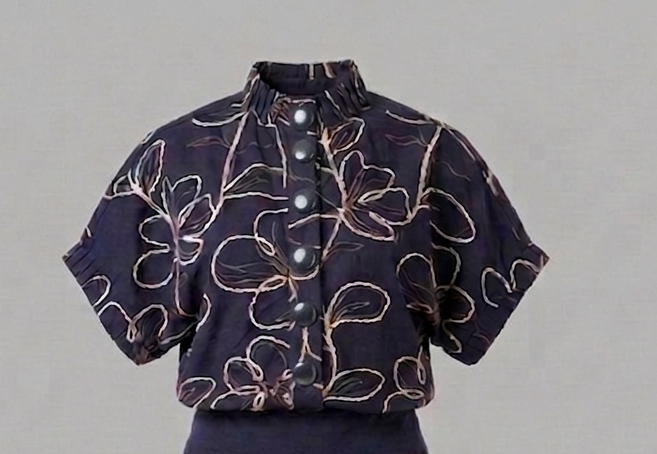 Camisa botões bordada azul