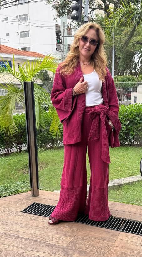 Calça pantalona dois tricots