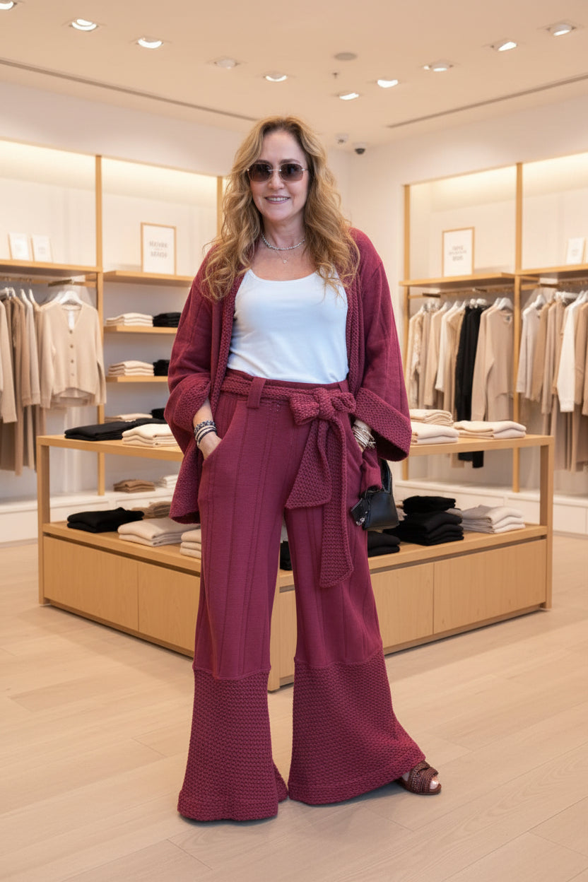 Calça pantalona dois tricots