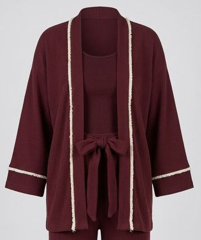 Kimono canelado liso com detalhes em franja